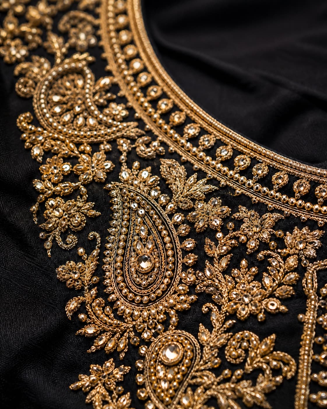 Black zari embroidery closeup
